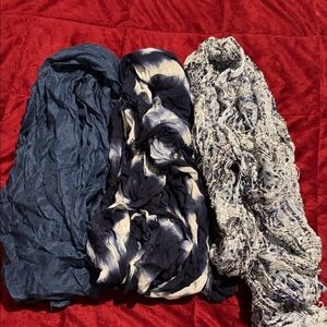 Set of Three Stylish Scarves in Blue and Cream